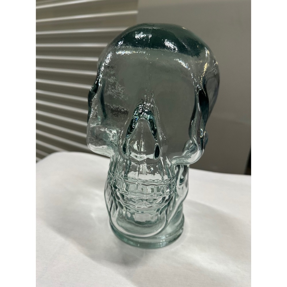 Vidrios San Miguel Recycled Glass Skull Head Decor Made in Spain Green Tint 11in